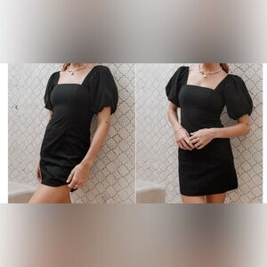 SNDYS Black Puff Sleeve Tuscany Linen Dress